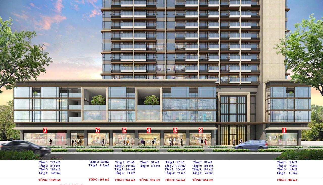 Mặt bằng 7 căn Shophouse The Riverin Thủ Thiêm Lô 3-15