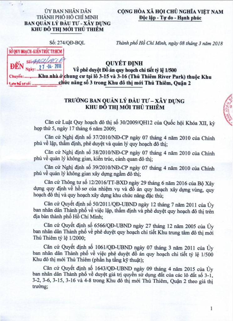 Quy hoạch 1/500 dự án The Riverin Thủ Thiêm